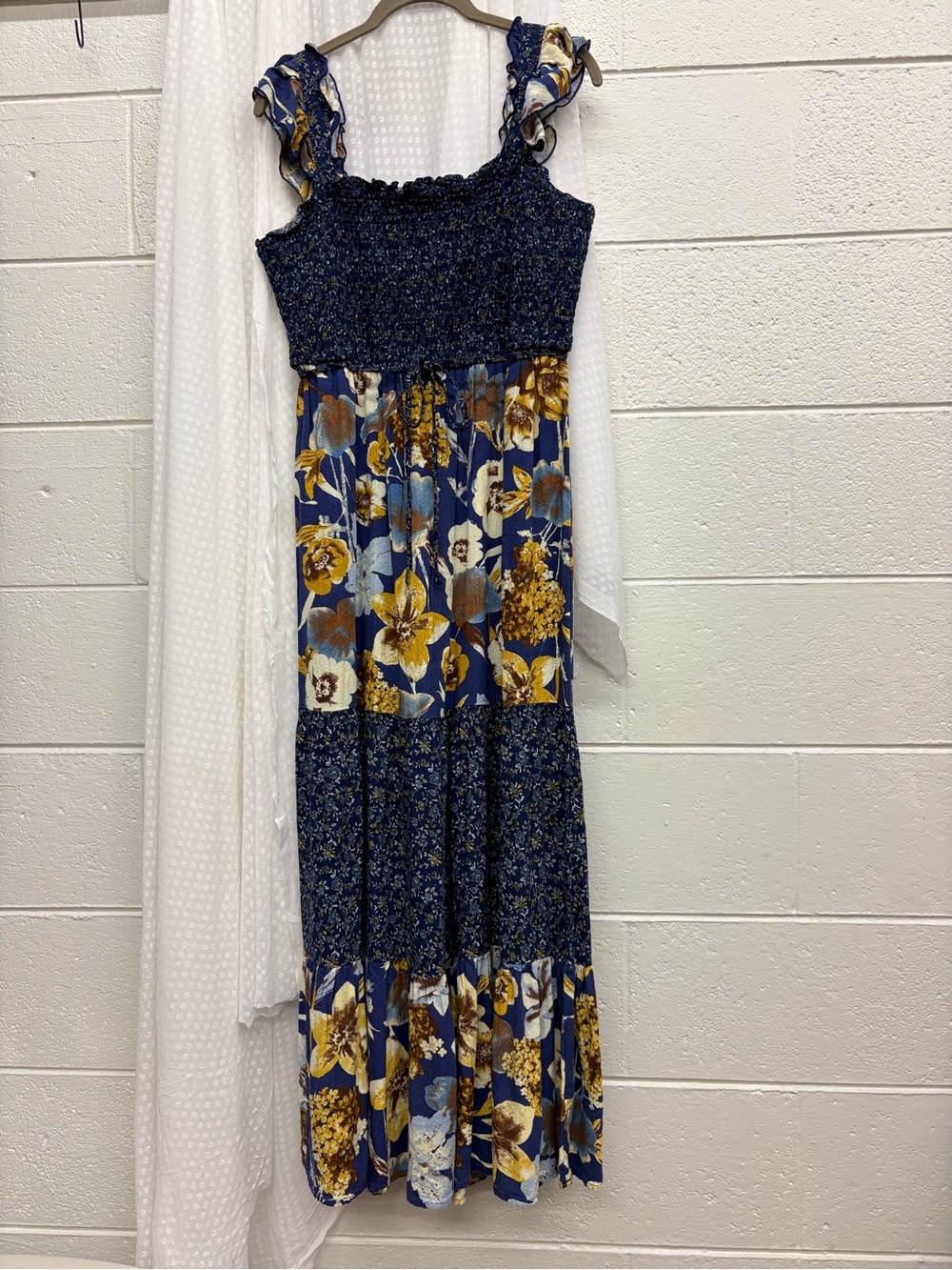 Maurices Blue Floral Maxi Dress with Ruffled Straps